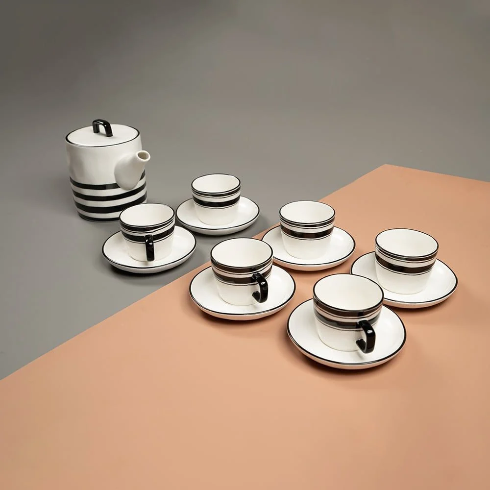 Bộ ấm trà bằng sứ BLACK & WHITE hoa văn đen trắng