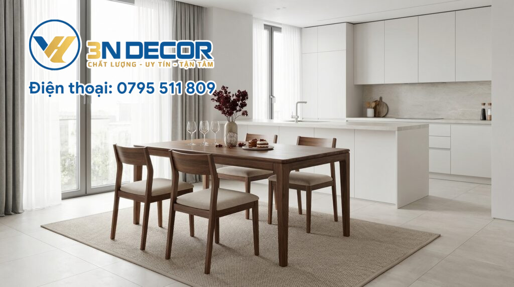 Bộ Bàn Ăn 4 Ghế Màu Nâu