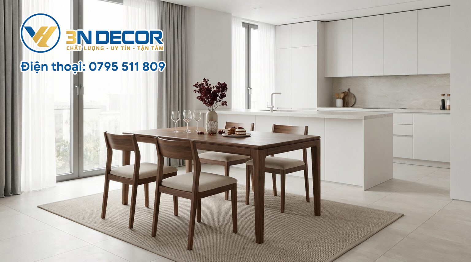 Bộ Bàn Ăn 4 Ghế Màu Nâu