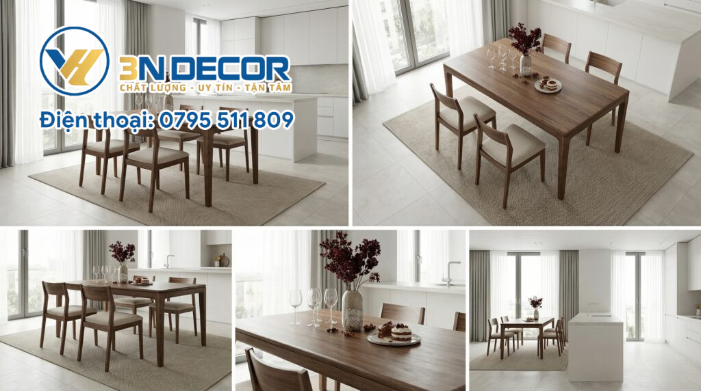 Bộ Bàn Ăn 4 Ghế Màu Nâu