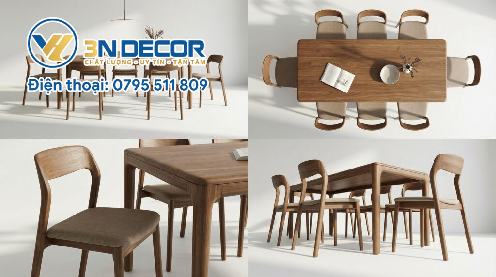 Bộ Bàn Ăn 6 Ghế Màu Nâu