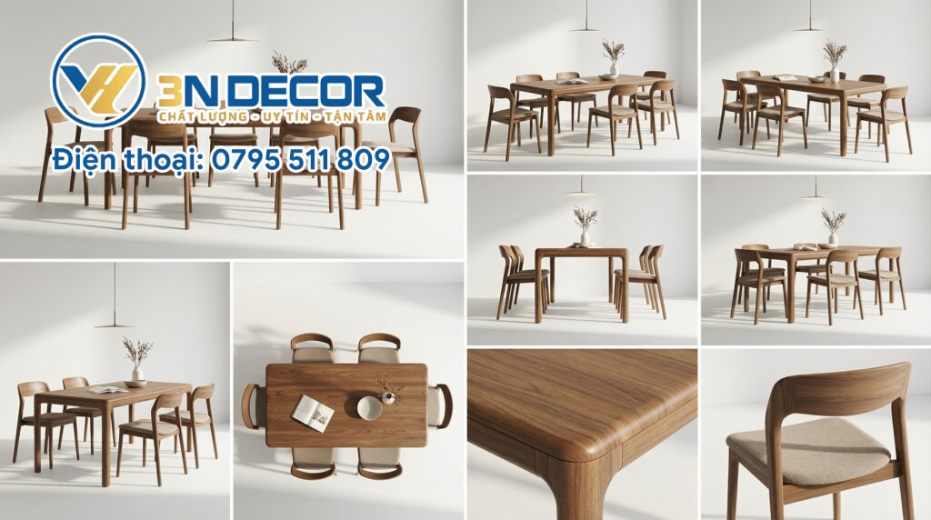 Bộ Bàn Ăn 6 Ghế Màu Nâu