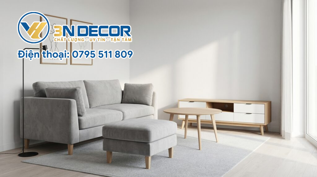 Mẫu sofa cho phòng khách 16m2 – Màu xám Gọn Đẹp, Dễ Bố Trí