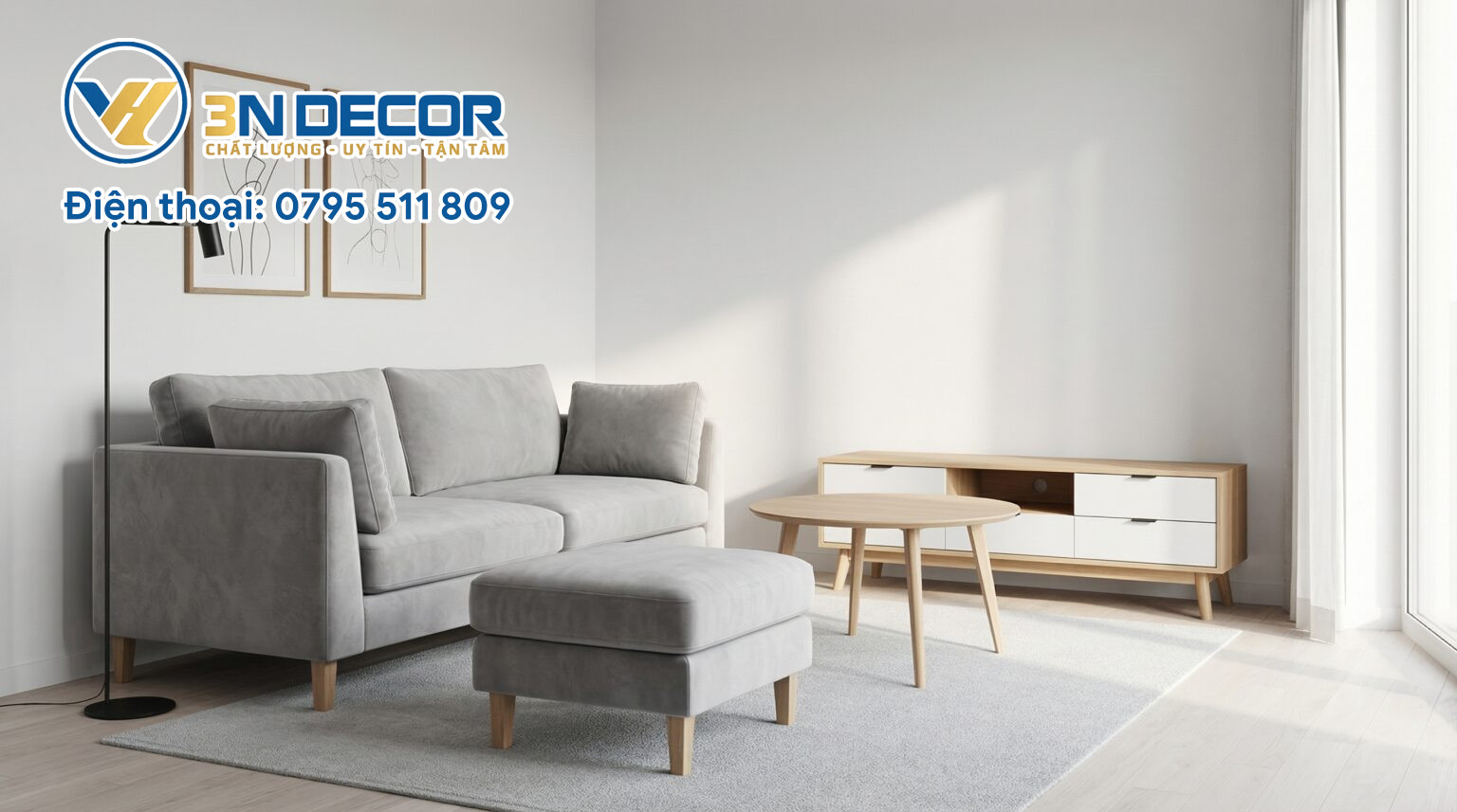 Mẫu sofa cho phòng khách 16m2 – Màu xám Gọn Đẹp, Dễ Bố Trí