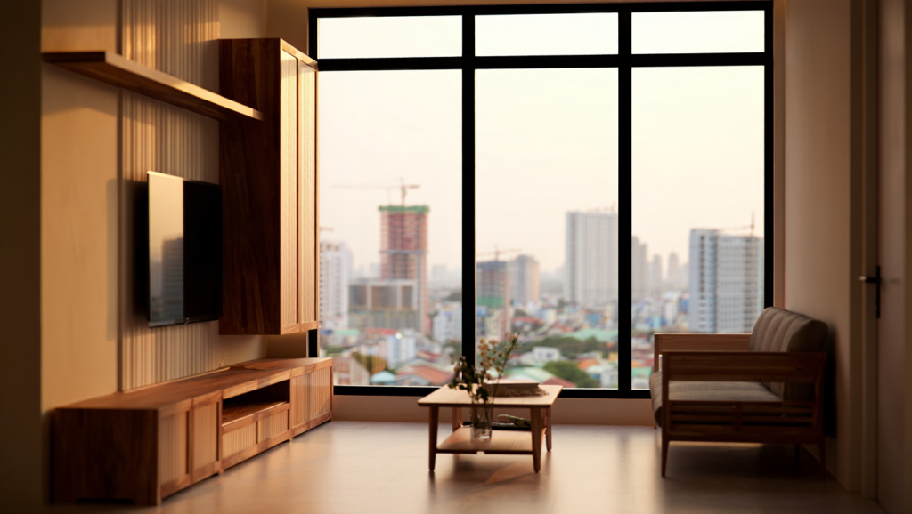Thi Công Nội Thất Phòng Khách Gỗ An Cường Tại TPHCM