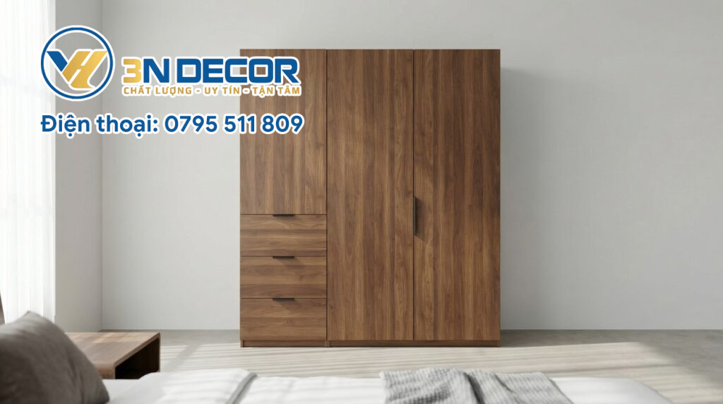 Tủ Quần Áo Gỗ Ngang 1m8 Cao 2m Màu Nâu