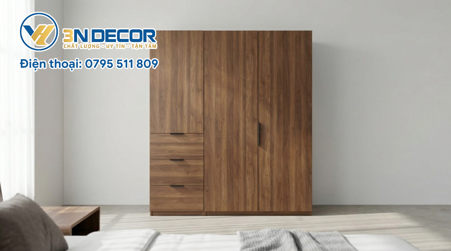 Tủ Quần Áo Gỗ Ngang 1m8 Cao 2m Màu Nâu