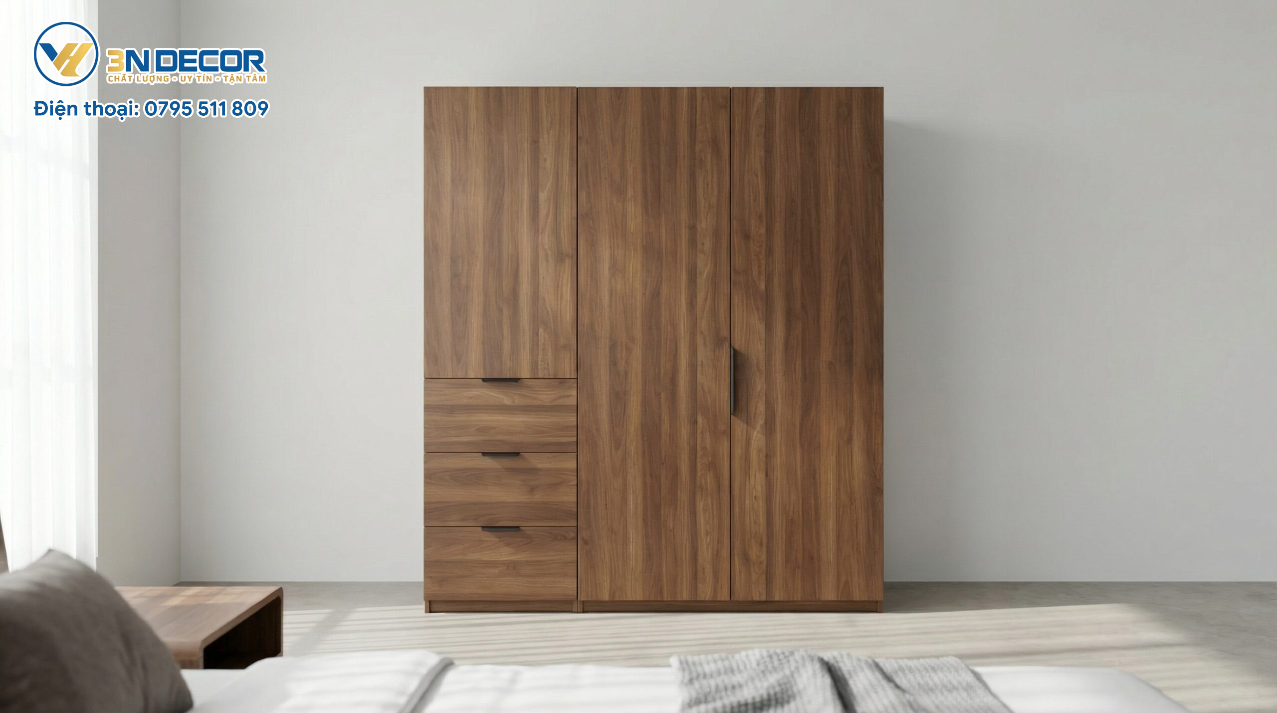 Tủ Quần Áo Gỗ Ngang 1m8 Cao 2m Màu Nâu